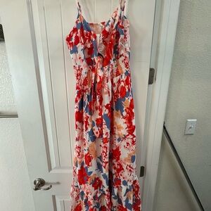 Grace Karin Floral Maxi Dress - Red, Blue, White